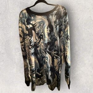 LulaRoe Elizabeth V-neck Long Sleeve 2XL Blue, Whit Black Swirl Print NWT